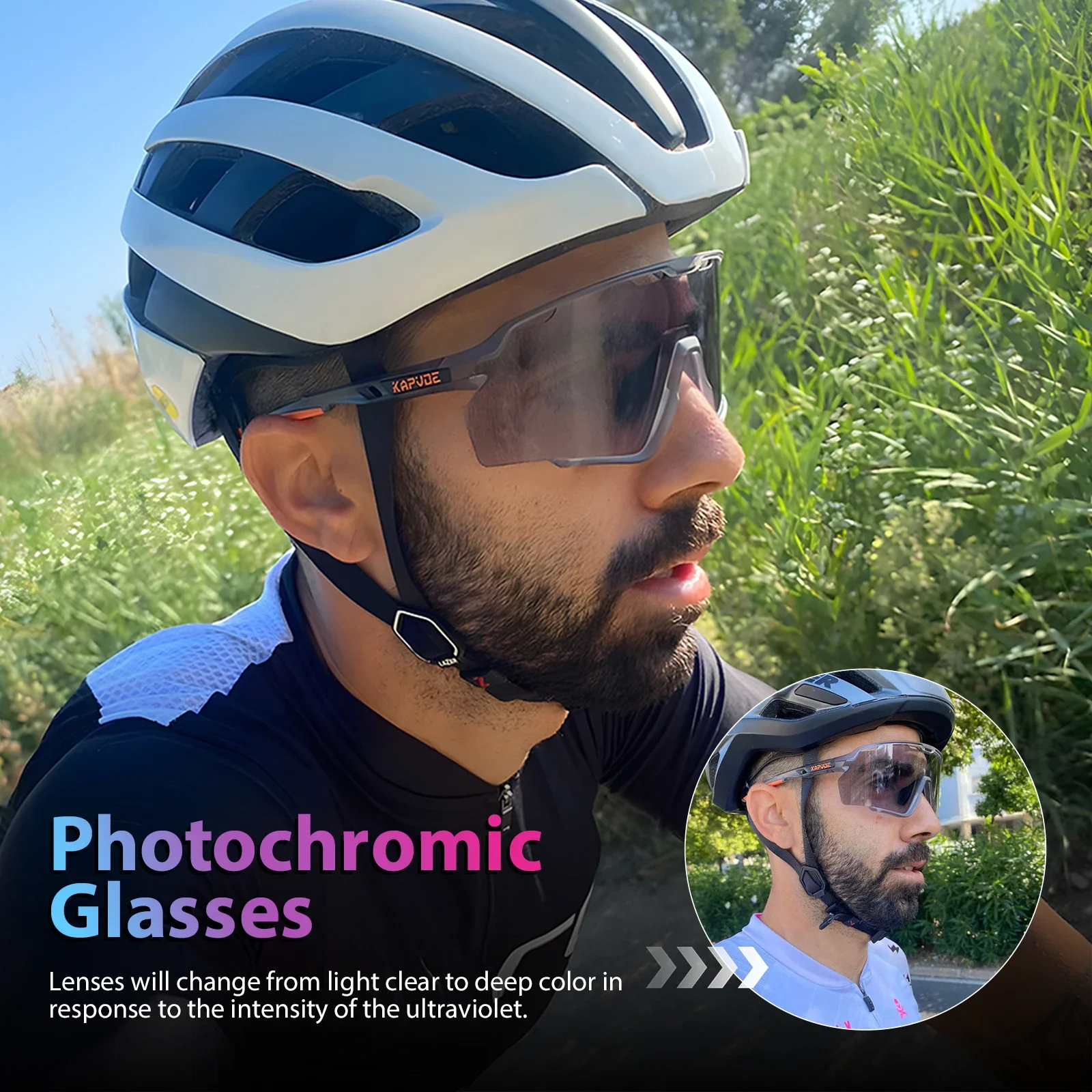 Kapvoe Photochromic Hiking Eyewear Cycling Glasses Sunglasses for Men Silver Lens Multi Color Women Bike Outdoor Riding Running