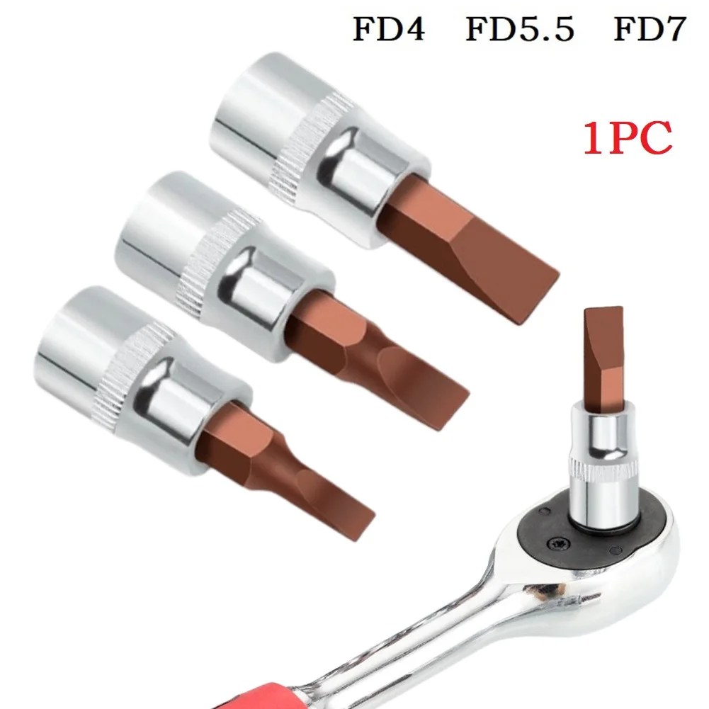 

1pcs FD Slotted Screwdriver Bits 1/4 Inch Drive Socket Head Hand Tools FD4 FD5.5 FD7 Chrome Vanadium Steel Screwdriver Bit