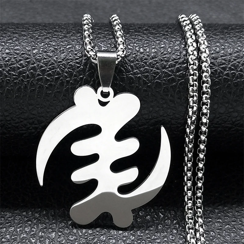 Collana Etnica Con Simboli Africani Adinkra - Ciondolo 2x2.5cm In Acciaio Inossidabile Oro, Catena 50cm, Regalo Unisex