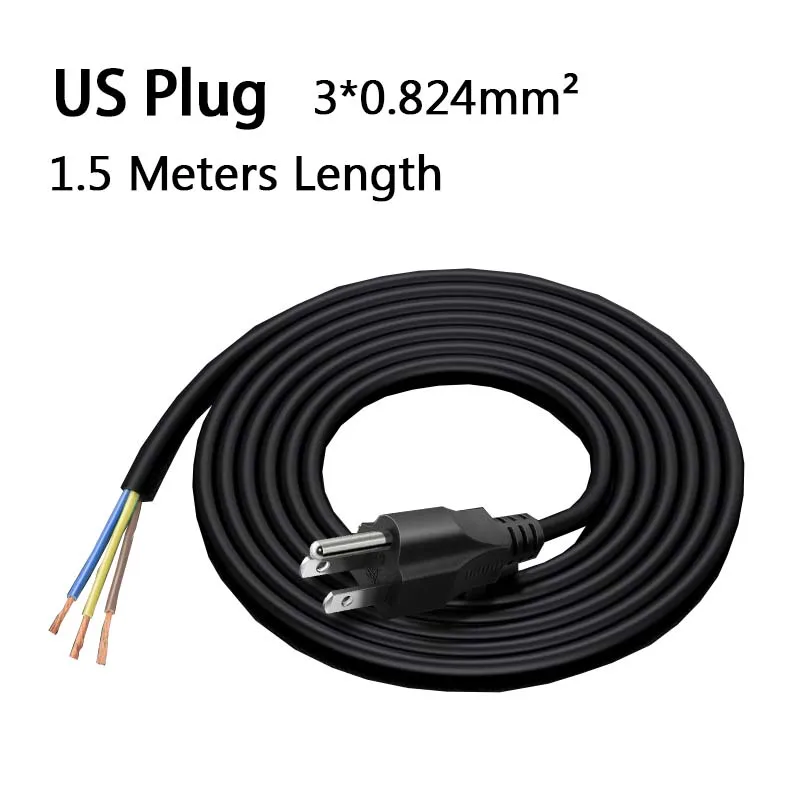 Universal 3-Pin Pigtail AC Power Cable with Bare Tail Connector