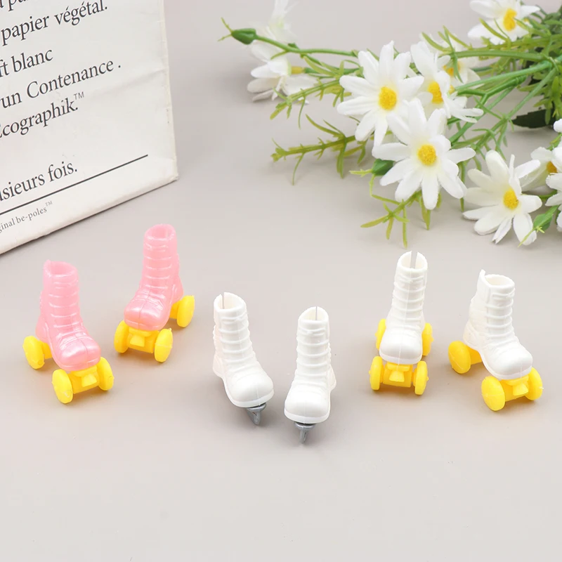 Mini Pink and White Roller Skates for Dolls - Fashionable Short Boots Toy Accessories