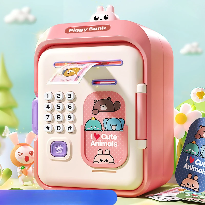 Electronic Piggy Bank Money MINI ATM Saving Box Play Money Password Simulated Fingerprint Bank for Cash Coins Kids Gifts
