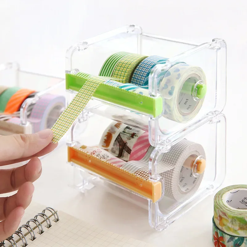 

1pc Transparent Washi Tape Cutter for Scrapbook Journal Diary Masking Tape Storage Box Cutter Desk Assessories