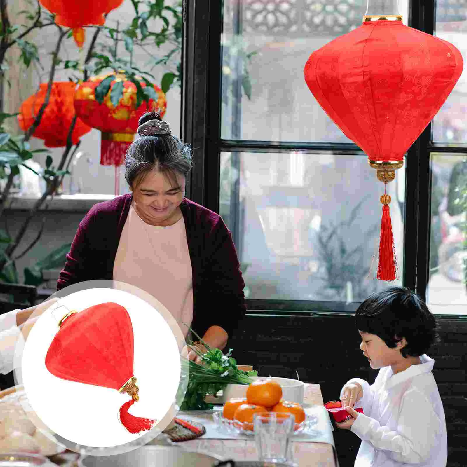 

Vietnamese Oval Shape Fabric Lantern Hanging Lantern Lampshade Festival Decoration