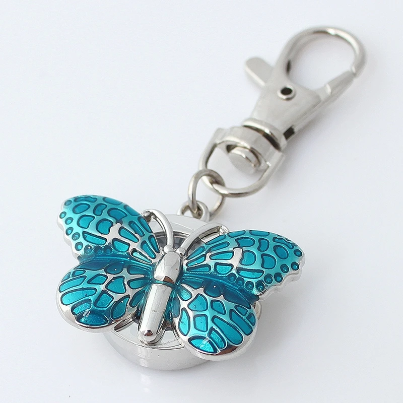 Butterfly Fashion Pocket Pendant Keyring Watch with Chain and Gift Bag - Stylish Clip-On Accessory