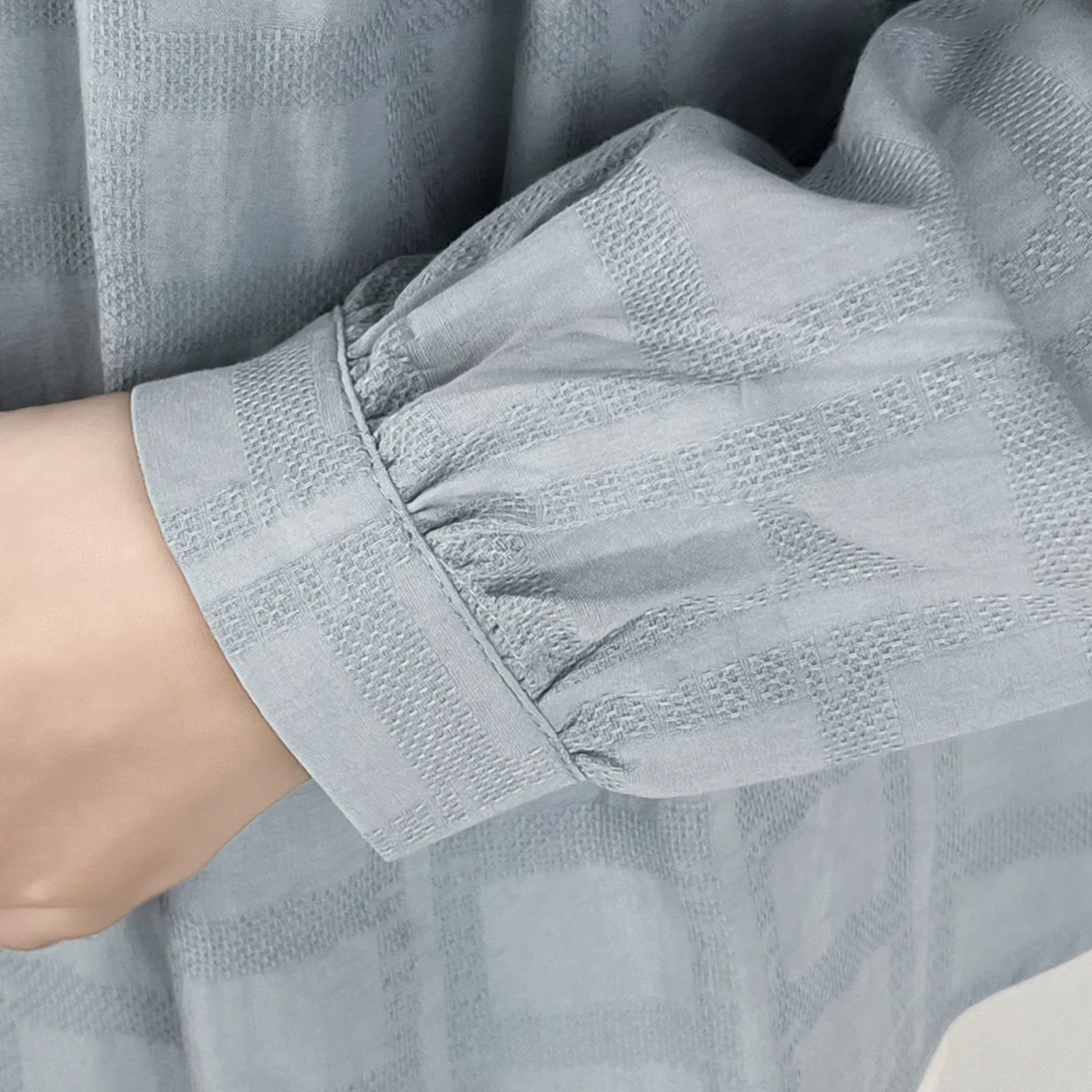 Fashion Plus Size Women's Blouses Autumn Simple Fold Jacquard Cotton Long Sleeve Shirt Casual O-Neck Tops 6186