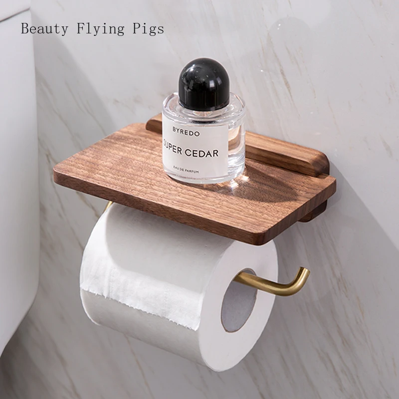 

Vintage solid wood bathroom, no punching paper towel rack, toilet paper storage rack, roll paper rack, toilet paper wall