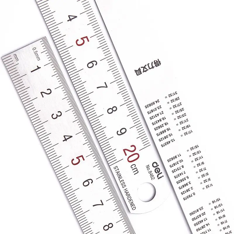 Deli 20cm righello dritto in metallo in acciaio inossidabile MM pollici scala di misurazione regola artista arte cancelleria negozio forniture scolastiche per ufficio