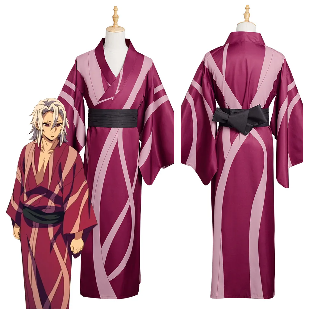 Anime Demon Slayer Cosplay Uzui Tengen Costume Outfits Kimono+Belt Halloween Carnival Suit Adult |