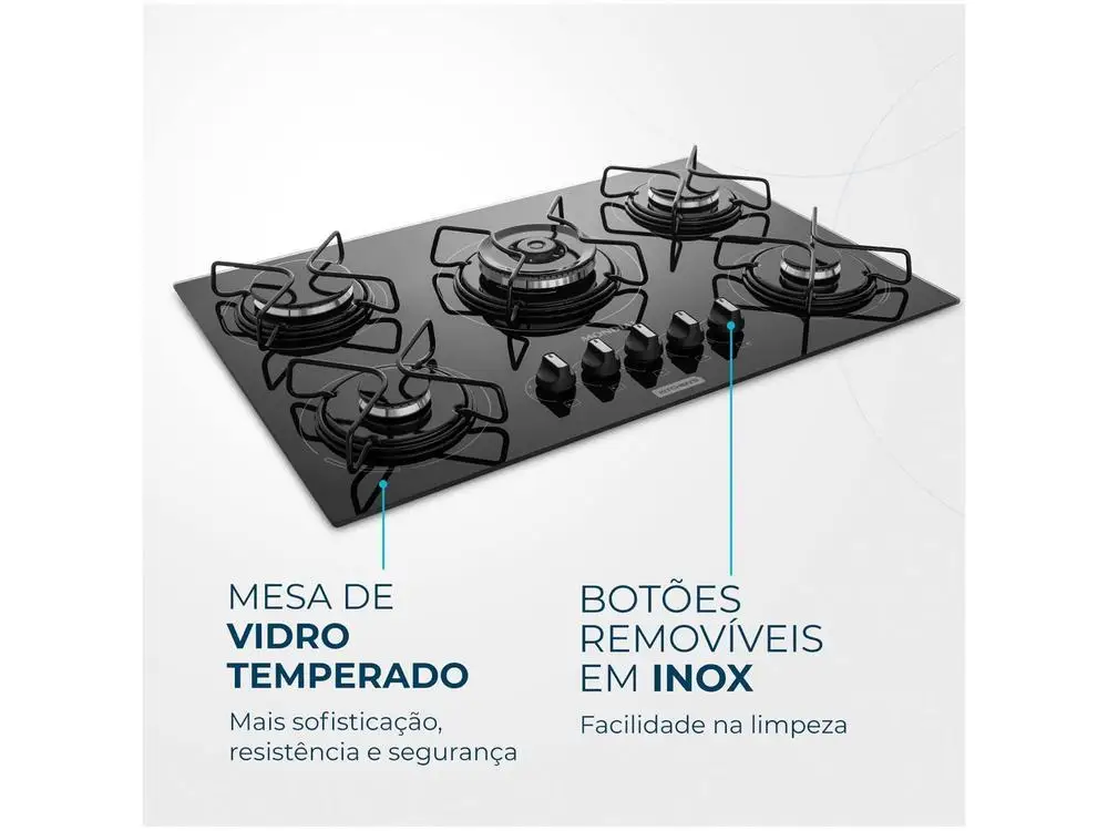Cooktop 5 Bocas Mondial a Gás GLP Preto - Bivolt 6