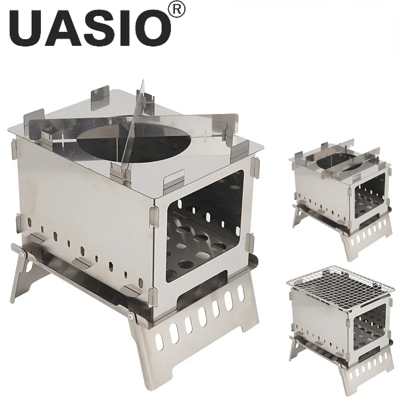 Stainless Steel Folding Barbecue Stove Mini Portable Card Type Firewood Stove Camping Barbecue Grill Garden Outdoor Supplies