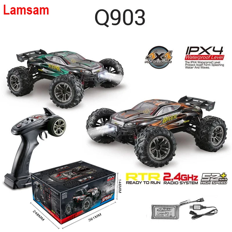 

XinLehong Q903 RC Car 1:16 2.4G 4WD 52km/h High Speed Brushless RC Car Dessert Off Road Car RC Vehicle Models Toys for Children