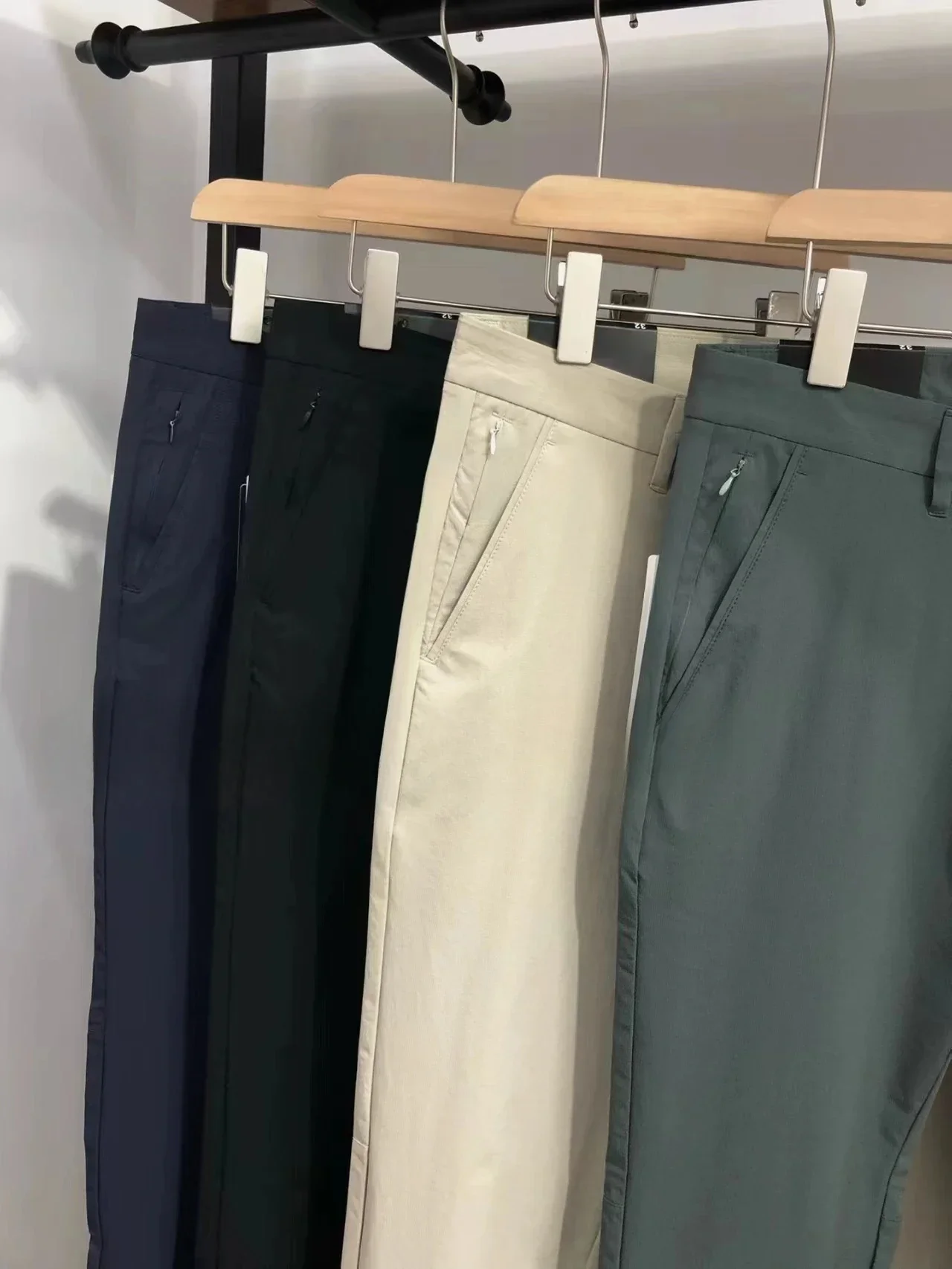 Lemon Men Thin Quick-drying Classic Four-sided Springing Casual Sweatpants With Hidden Zipper Pockets Solid Color For Men Pants