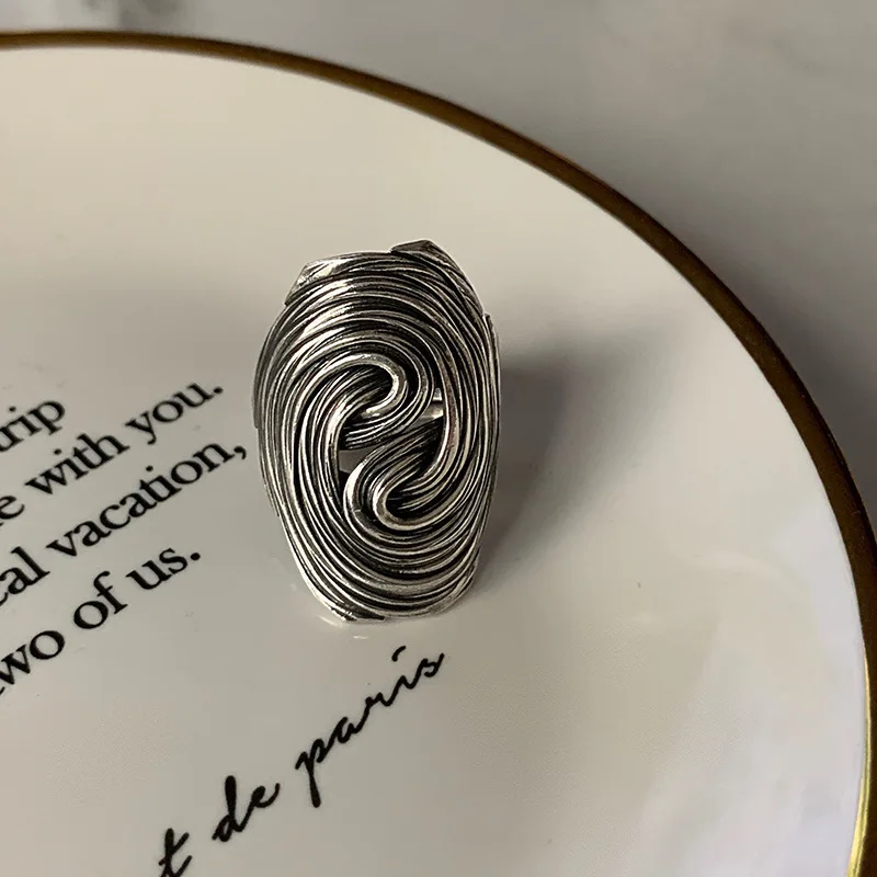 Retro Swirl Distortion Ring Silver Color Punk Gothic Open Ring For Men Women Handmade Unisex Designer Jewelry Accessories Gift 2