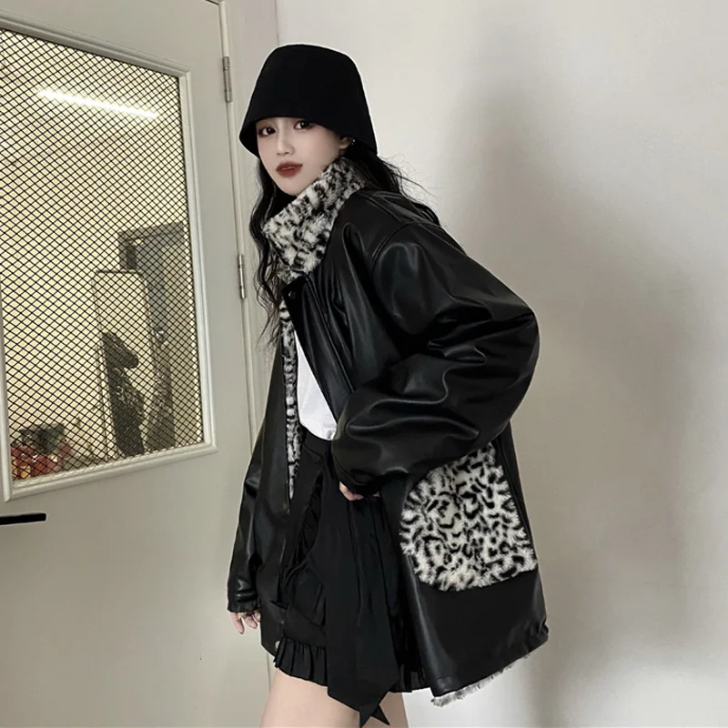 

Coat Women's Double-Sided Cotton Jacket Women's Double-Sided Autumn And Winter Leopard Print Lamb Plush Thickened Leather Jacket
