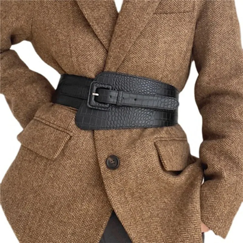 Damen Gürtel Krokodil Muster Pu Leder Breiter Gürtel Mantel Frack Korsett Mode Designer Marke Gürtel Für Frauen_voghion.com