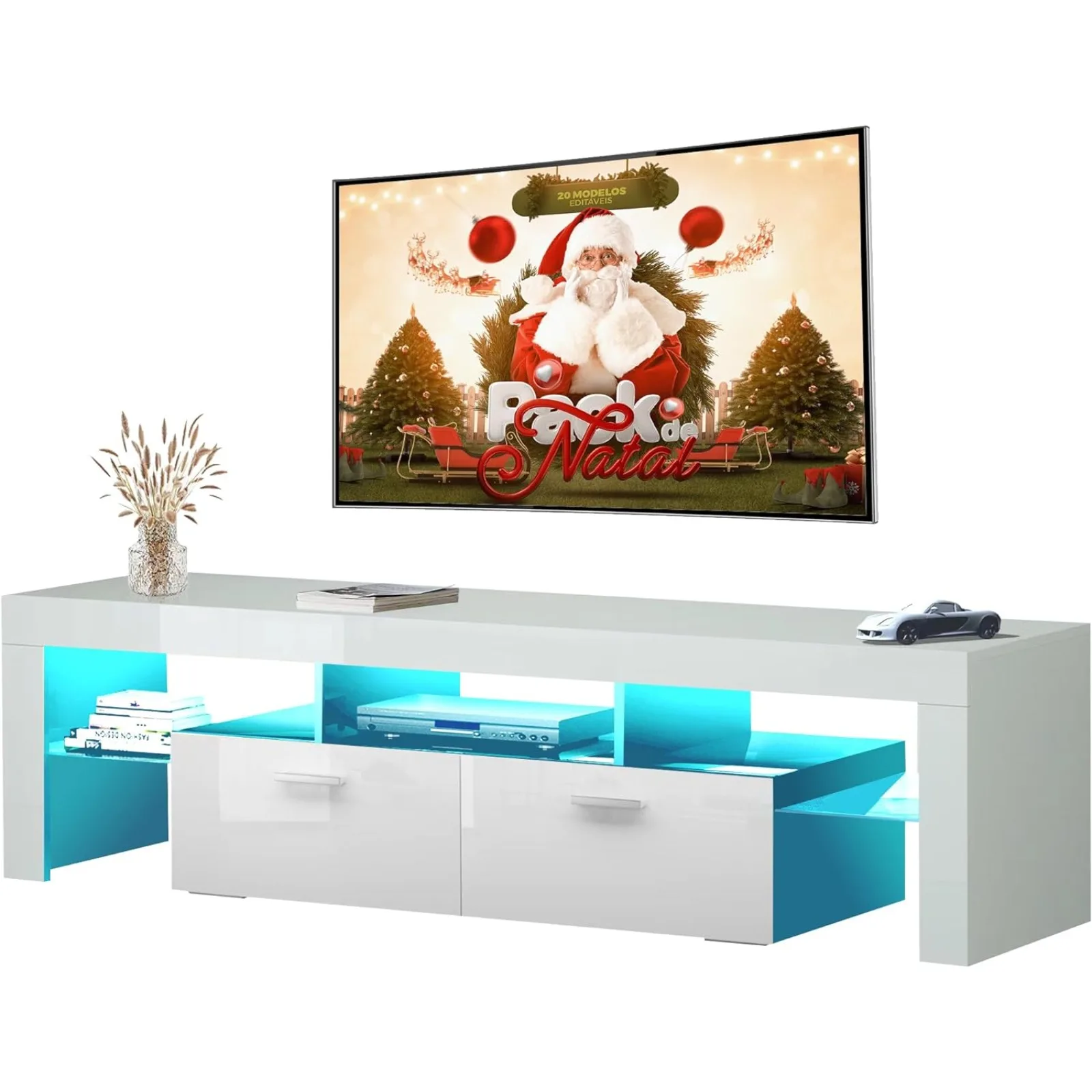 

US Modern LED 63 inch TV Stand for 50 55 65 70 inch TV with LED Lights and Storage Drawers, LED Entertainmen