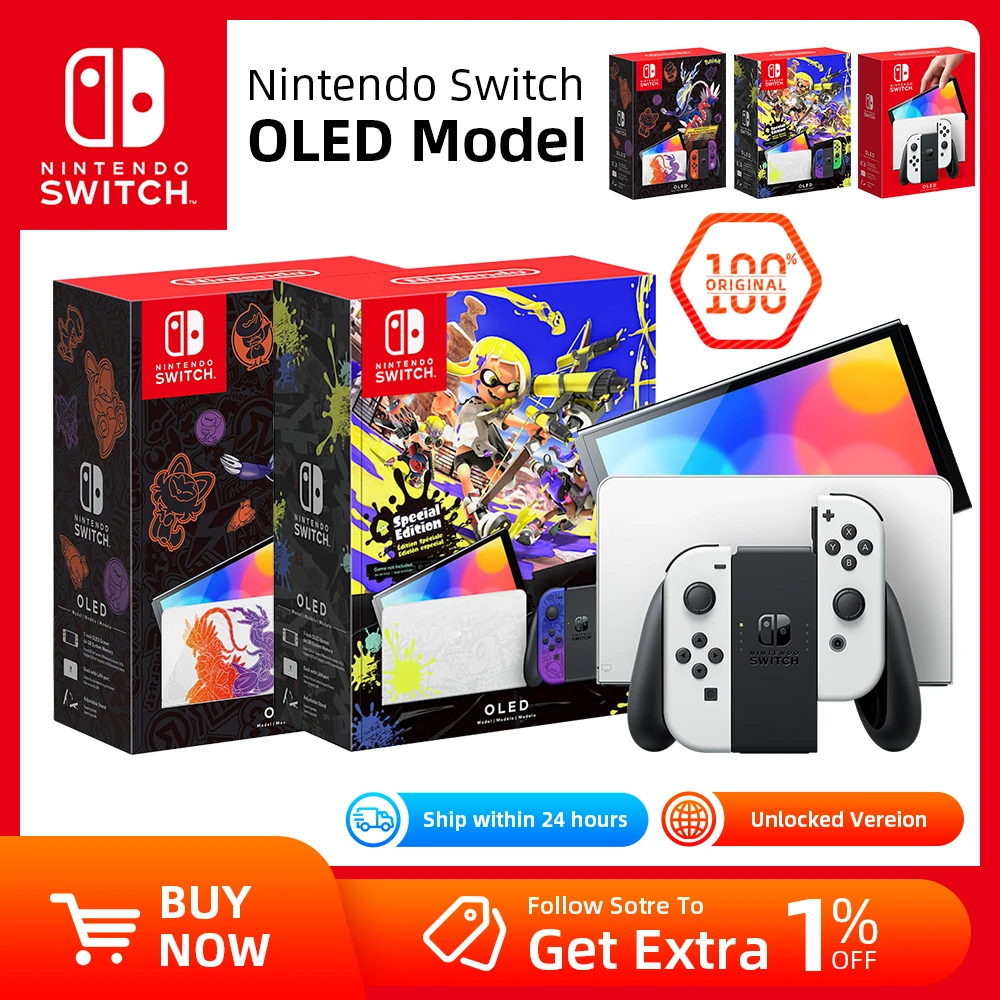  Nintendo Switch Splatoon 3 Pokemon OLED Model 64GB 7inch OLED Screen White Set Blue Red Neon Joy-Con Video Game Consoles Famicom