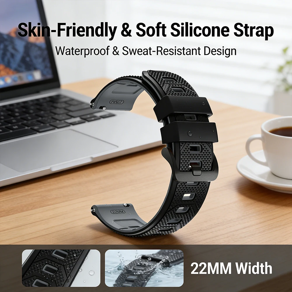 Two-Tone Silicone Smartwatch Strap, 22mm Adjustable Sports Bracelet
