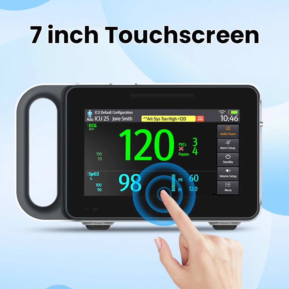 6 Parameters Medical Patient Monitor TFT 7 Inch Touch Screen Portable Vital Signs Monitor SPO2 NIBP PR TEMP ECG