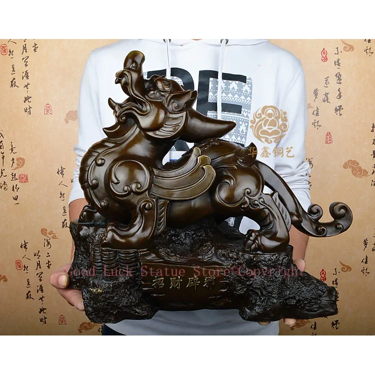 

45CM large Huge -Home office Porch Lobby efficacious Protection Mascot thriving business bronze dragon PI XIU FENG SHUI statue