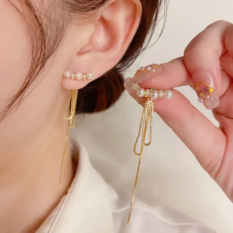 Japanese and Korean Temperament Pearl Two Wearing Tassel Niche