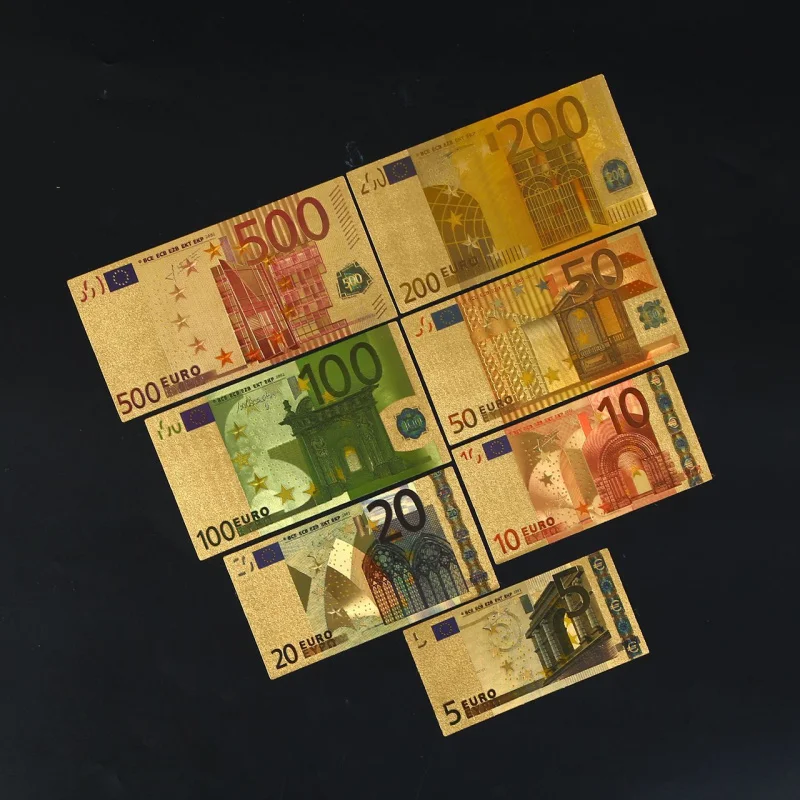 Euro banknote ornament 7Single Pack Euro Banknotes Gold Foil Paper Currency Craft Collection Series Euro Collectible Commemorative Ornament