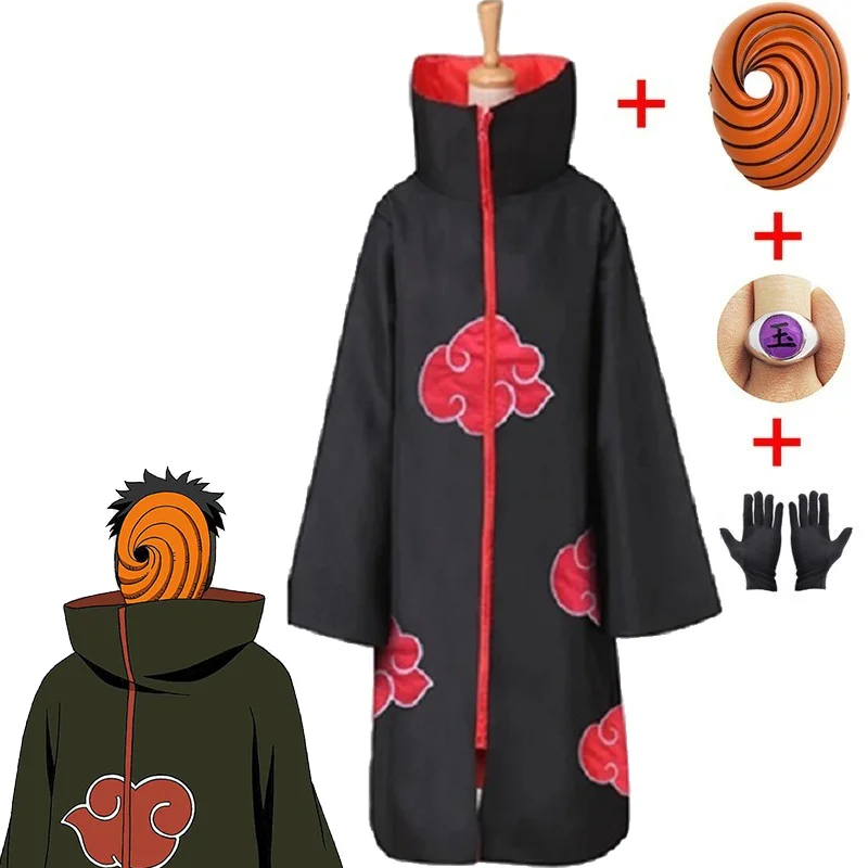 4 PICS Akatsuki Uchiha Tobi Obito Cosplay Costume Cloak Mask Halloween Man Woman Headband Accessories |
