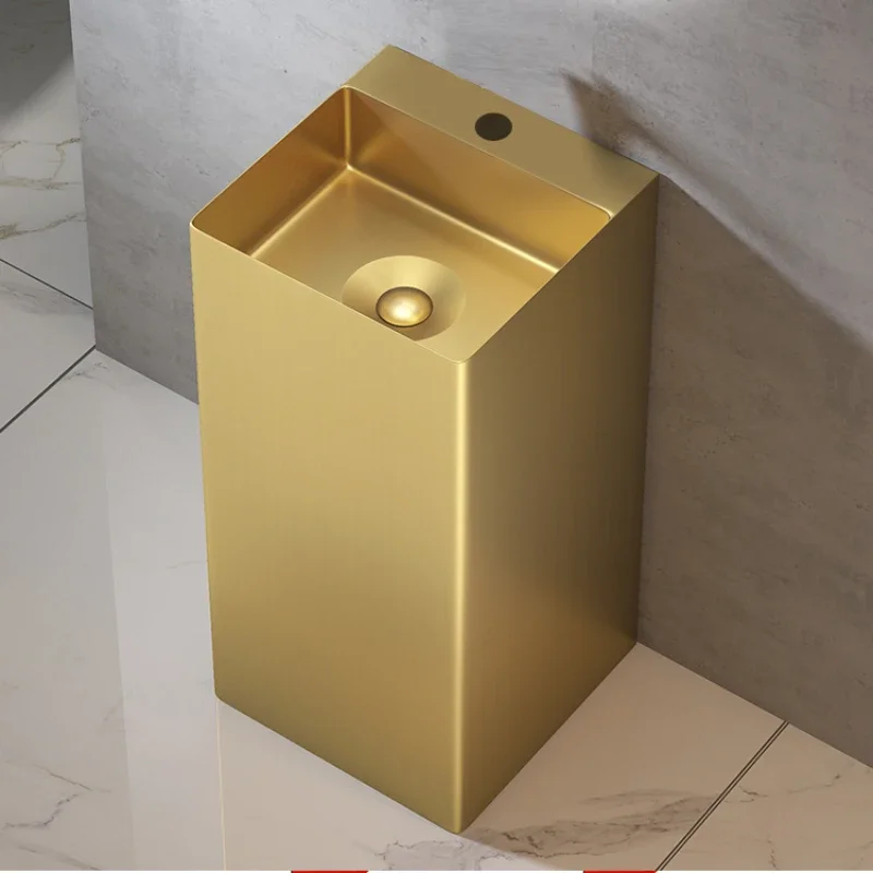 

Golden square stainless steel column basin high-end club square wash basin