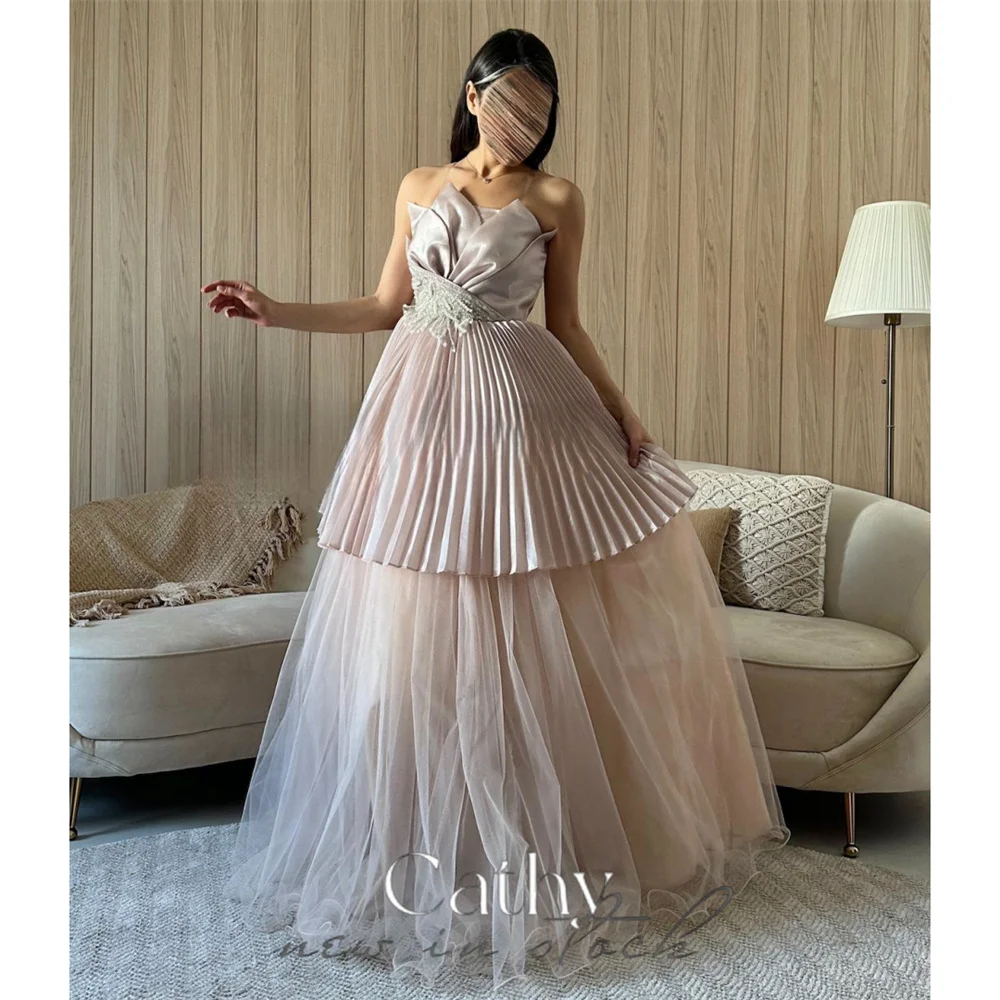 

Cathy Ivory White Prom Dressess Cascading Ruffle Strapless Vestidos De Noche Elegant Sleeveless Beaded Floor-Length Graduation