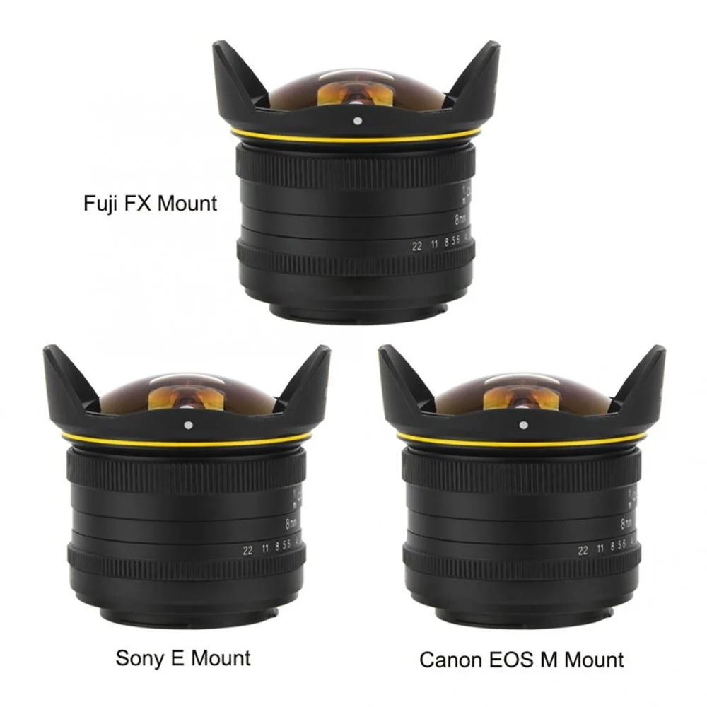 KamLan 8MM F3.0 Fisheye Lens APS-C MF Wide Angle For Fuji XF Canon