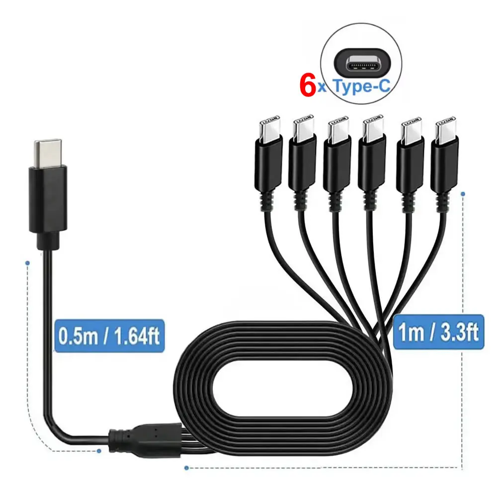 6 in 1 USB C PD 분배기 케이블 iPhone 15 Pro/안드로이드 전화 태..