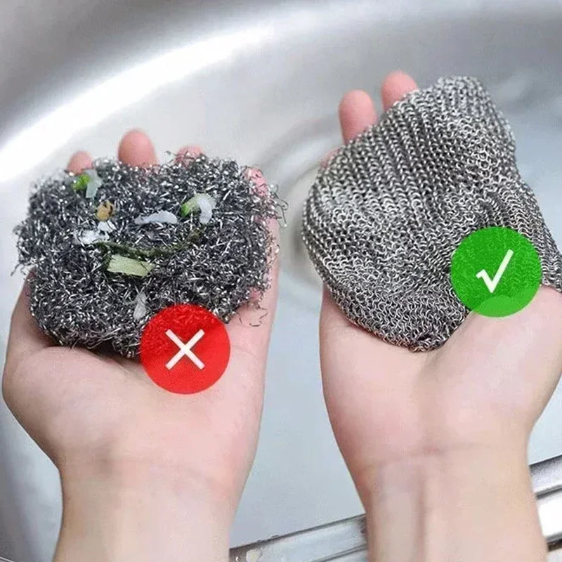 Cleaning Cloth 10/5/3PCS 20cm Metal Wire Mesh Double-layer Non-stick Oil Steel Wire Dishcloths Kitchen Pan Pot Dishes Cloths