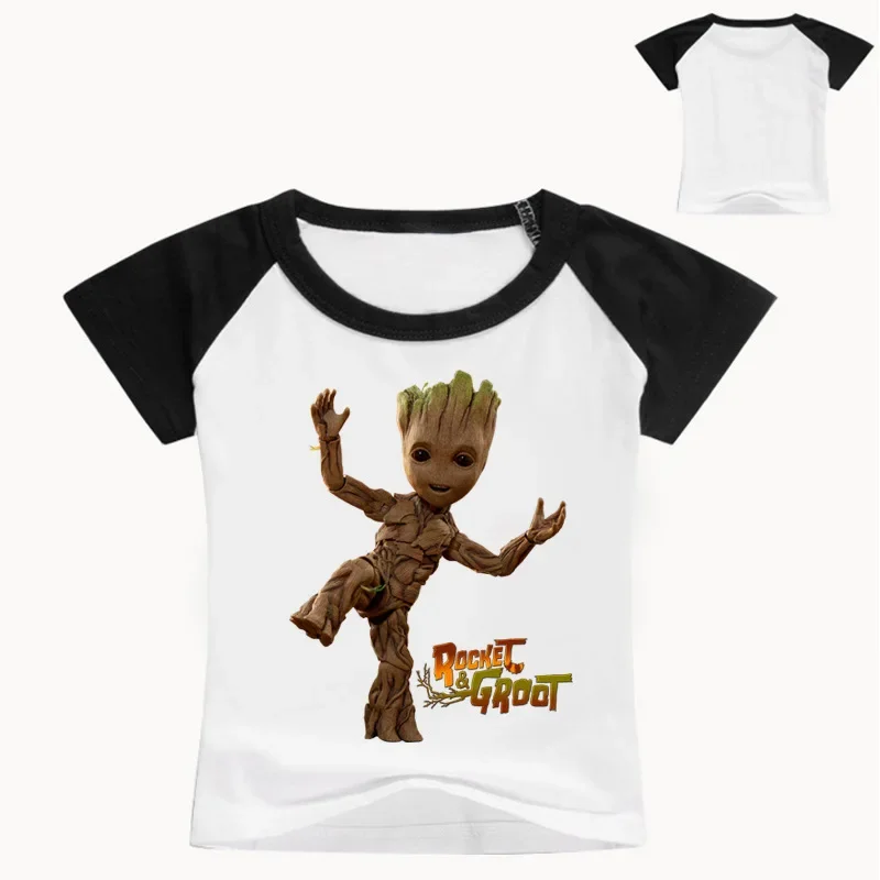 Children Clothing Summer Casual White Tees Tops Clothes For Baby Boys Groot Print Tshirt Girls T-shirt Kids 3D Cotton T Shirts children tshirts,children tops