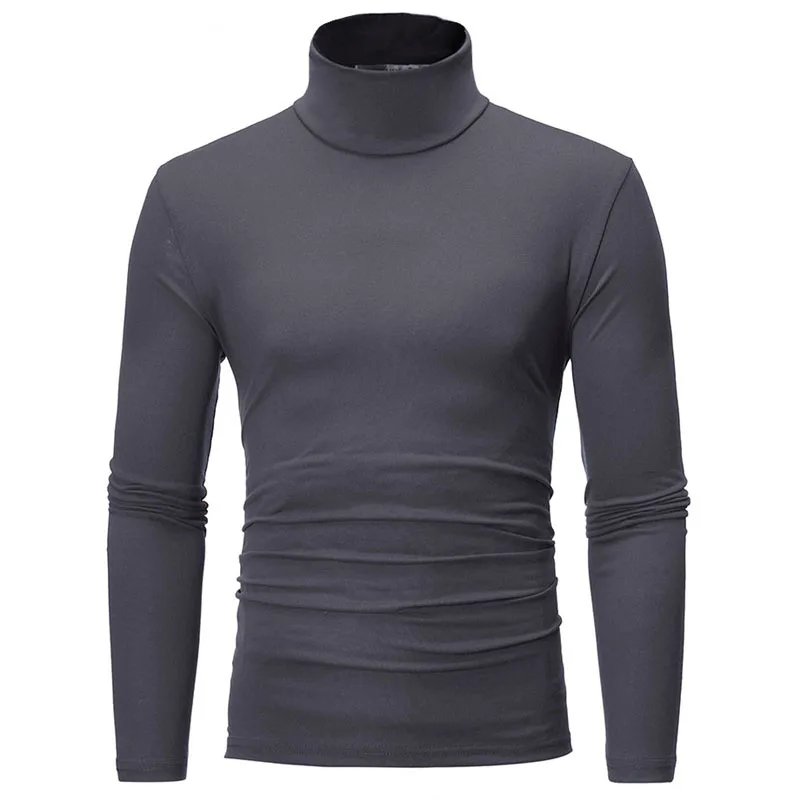 Men Solid Color Slim Elastic Thin Turtleneck Pullover Spring Autumn Underwear Knitting Blouse Base Tshirt Top turtleneck sweater basic sweater