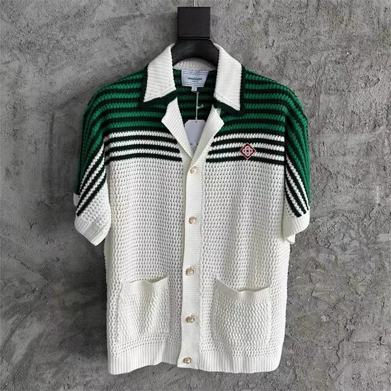 

New Casablanca Jacquard Sweater Men Women 1:1 Top Quality Short Sleeve Cardigan Embroidery Logo Sweatshirts