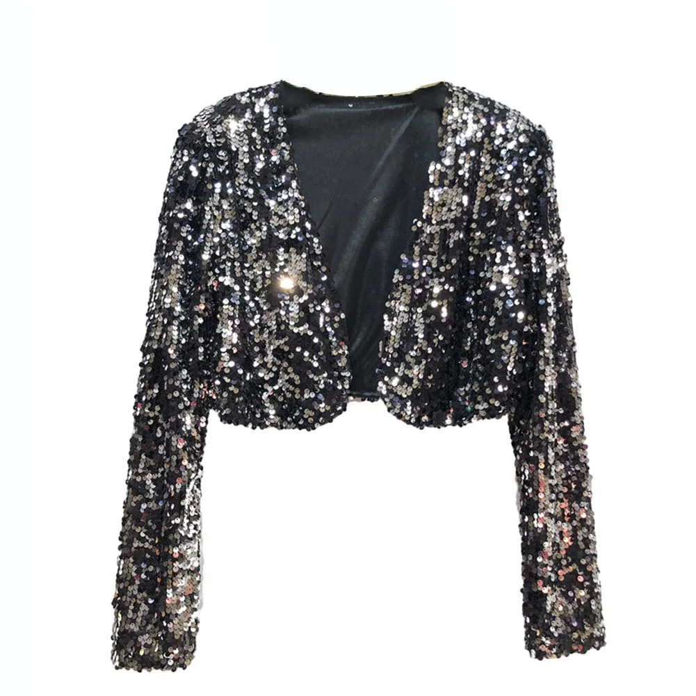 

Comfortable Womens Tops Womens Cardigan Elegant Free Size Non Strech Open Cardigan Jacket Polyester Regular Sequin