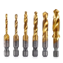 

Drill Tap Bit, 6 Pack Combination Drill Tap Bit Set Screw Tapping SAE 6-32NC 8-32NC 10-24NC 10-32NC 12-24NC 1/4-20NC