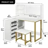 Makeup Vanity with Lighted Mirror, Modern Vanity Table Set with Stool, L Shaped Dressing Table with 5 Drawer, Makeup Vanities 5