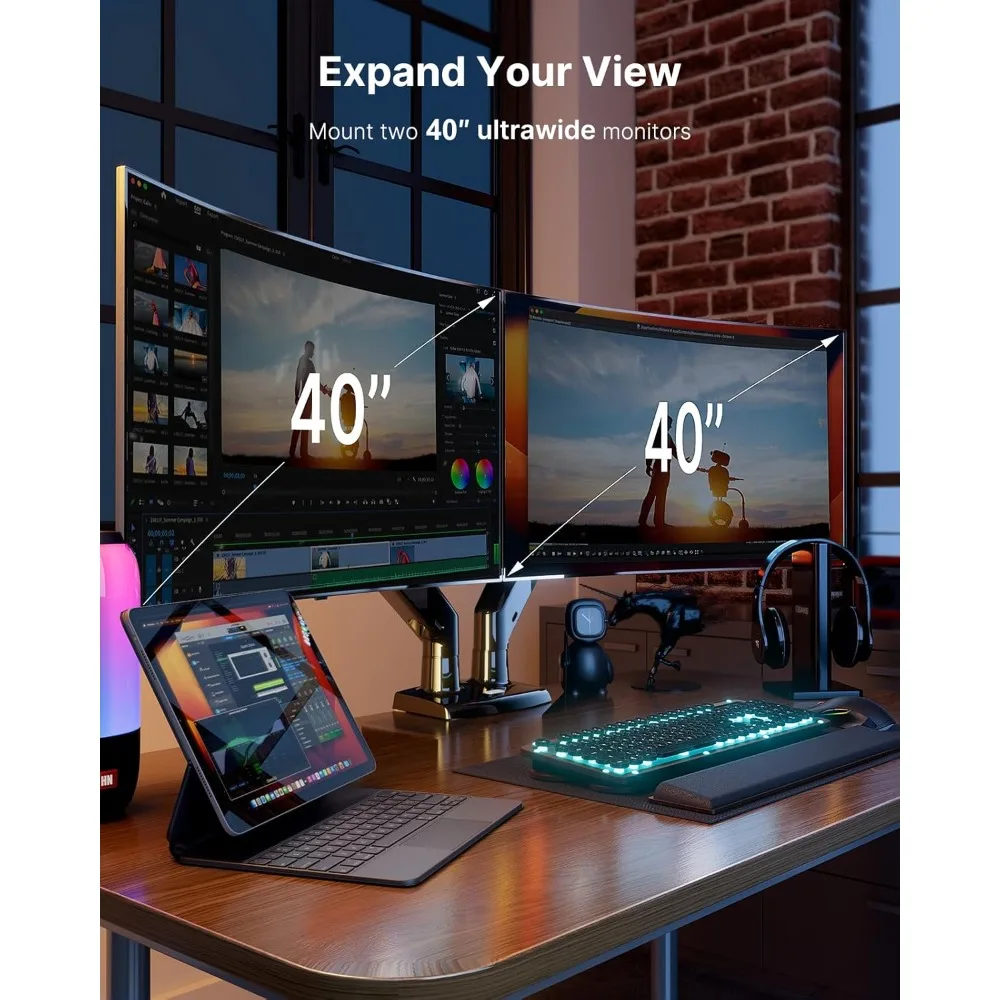 dual monitor stand for 13 to 40 inch, premium dual monitor mount with usb, height adjustable monitor stand for 2 monitors, vesa