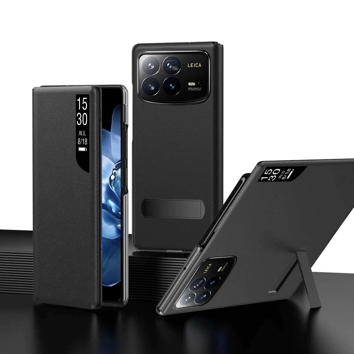 Étui à rabat en cuir Smart View pour Xiaomi Mix Fold 4 Smart Wake Sleep Call ID Display avec support_voghion.com