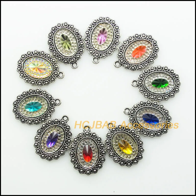 

Fashion 10Pcs Antique Silver Color Retro Mixed Resin Oval Flower Charms Pendants 18x24mm