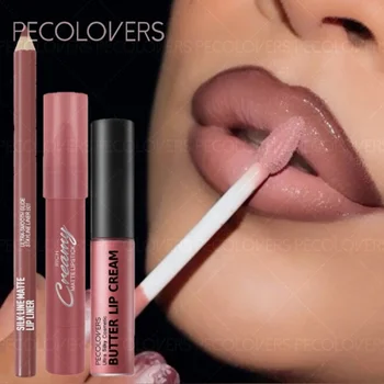 3pcs/set long lasting non stick lipstick pen&waterproof lipliner pencil & long lasting lip oil lip gloss,beginner friendly