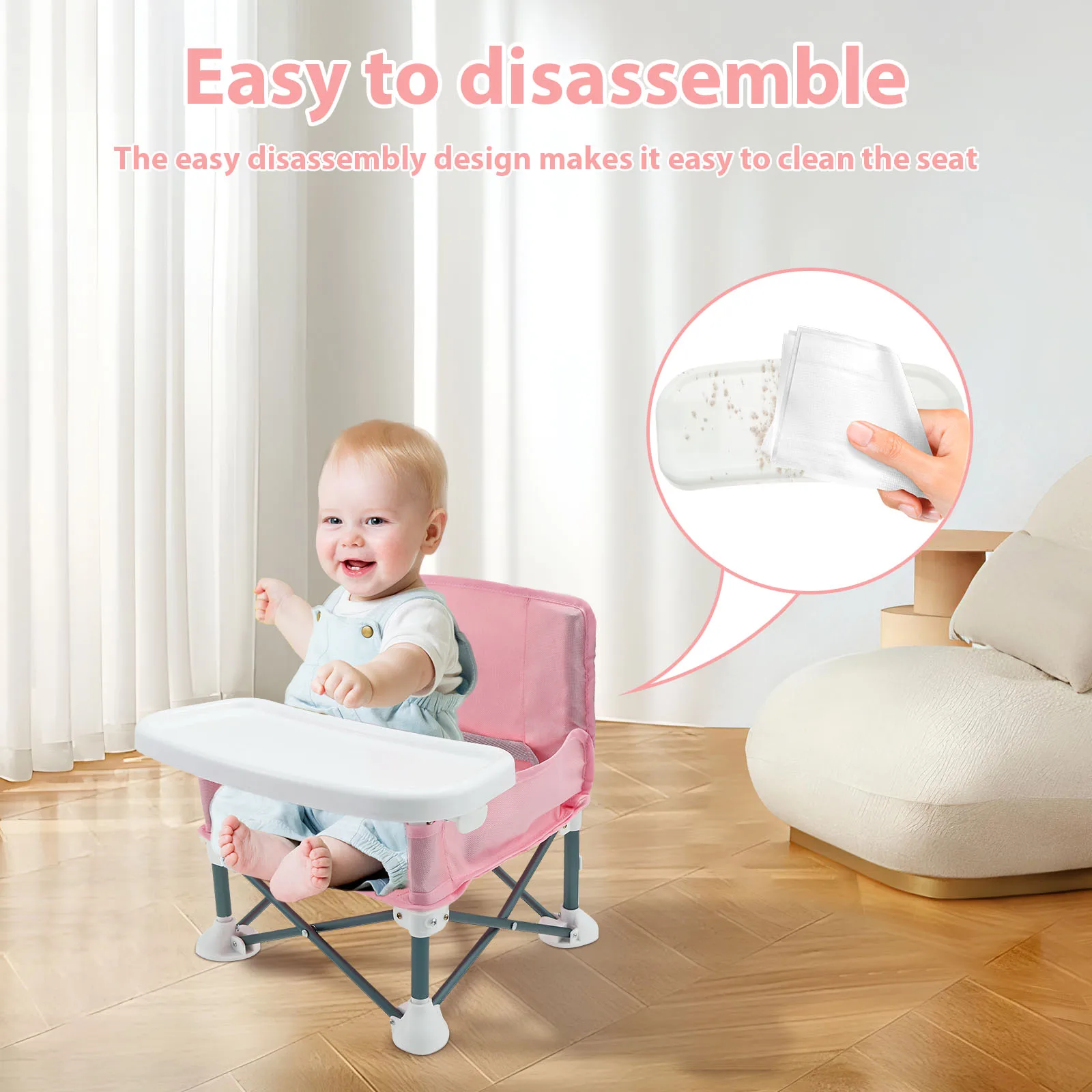 Toddler Booster Seat Nonslip Kids Dining Chair with Child Safety Belt and Rear Storage Pocket Baby Furniture Supplies Floor Seat