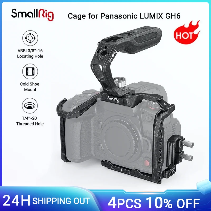 Kit Gabbia Smallrig Gh6 Per Panasonic Lumix Gh6 Con Morsetto Per Cavo Per Hdmi & Usb-C E Maniglia Superiore Gabbia Serie Black Mamba-3441