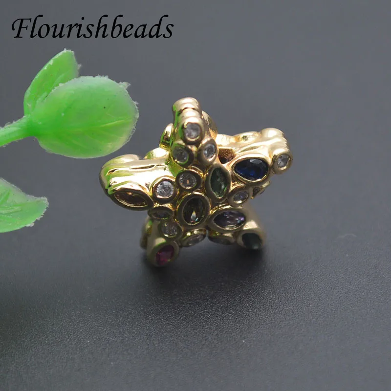 New Style Metal Copper Gold Plated Paved Color CZ Beads Star Shape Loose Beads Charms for DIY Jewelry Making Accessories
