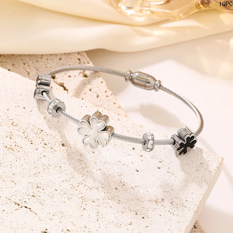 A Fashionable Jewelry Cross-border four-leaf flower original stainless steel wire rope bracelet magnetic suction bracelet fashio 4