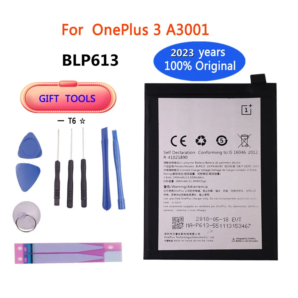

2023 100% Original Battery BLP613 3000mAh For OnePlus 3 One Plus 3 A3001 High Quality Replacement Battery Batteries + Gift Tools