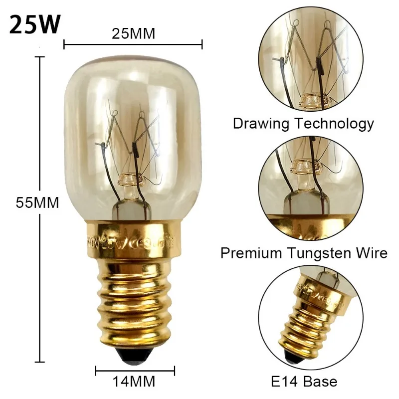 Small Bulb Oven Bulb 15W 25W Microwave Oven Lamp High Temperature Resistant E14 Himalayan Salt Crystal Lamp