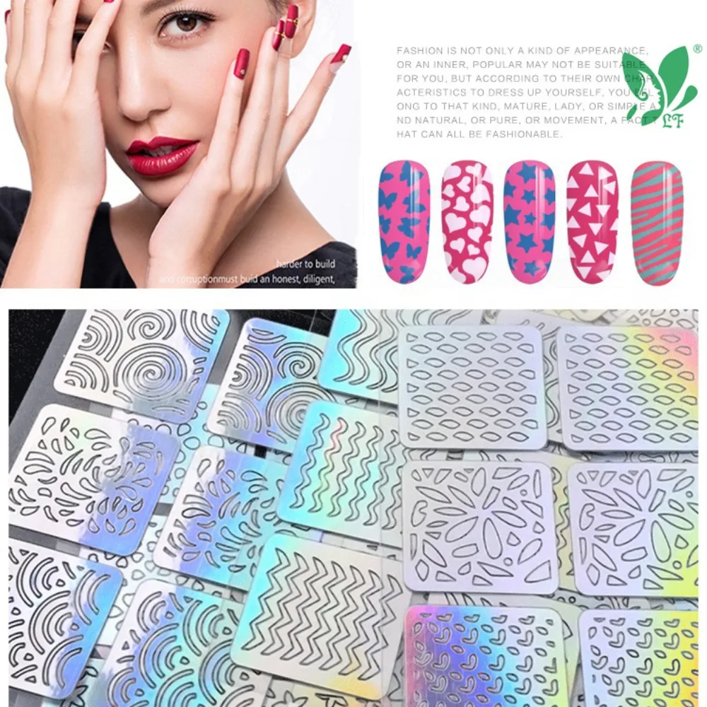 6/12/24/26pcs Laser Nail Sticker Set Holographic Adhesive Painting Template DIY Manicure Design Nail Art Sticker Manicure Tool